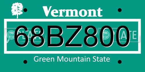 68BZ800 Vermont License Plate