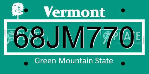 68JM770 Vermont License Plate