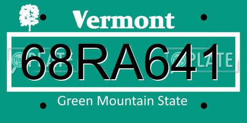 68RA641 Vermont License Plate