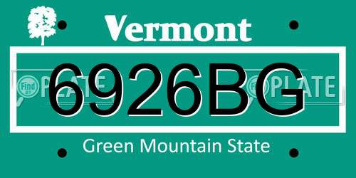 6926BG Vermont License Plate