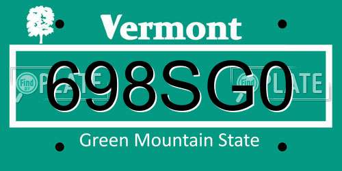 698SG0 Vermont License Plate