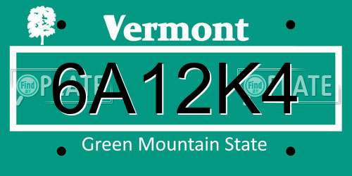6A12K4 Vermont License Plate