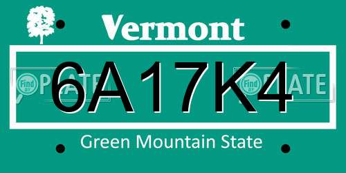 6A17K4 Vermont License Plate