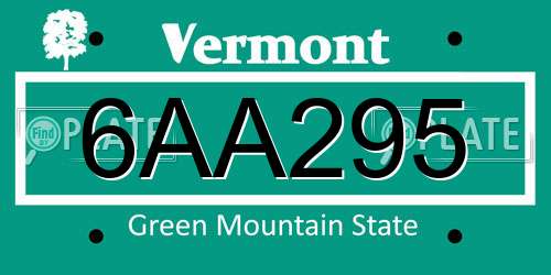 6AA295 Vermont License Plate