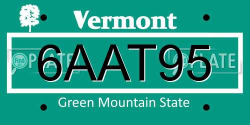6AAT95 Vermont License Plate