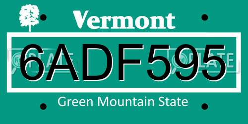 6ADF595 Vermont License Plate
