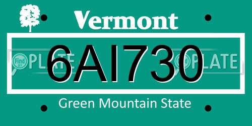 6AI730 Vermont License Plate