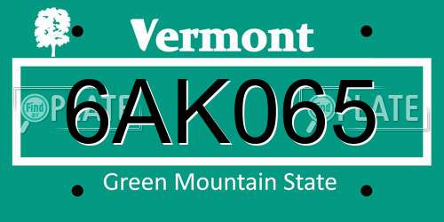 6AK065 Vermont License Plate