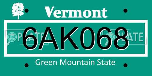 6AK068 Vermont License Plate