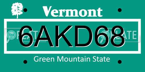 6AKD68 Vermont License Plate