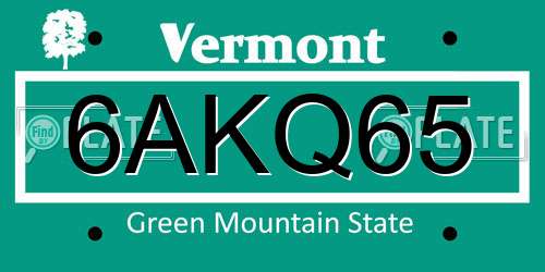 6AKQ65 Vermont License Plate