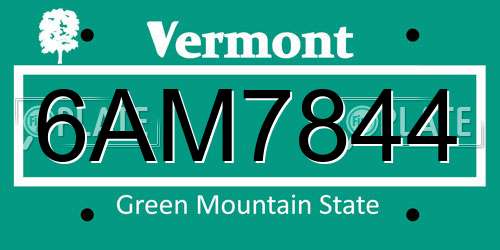 6AM7844 Vermont License Plate