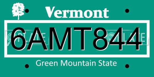 6AMT844 Vermont License Plate
