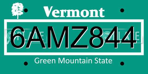 6AMZ844 Vermont License Plate