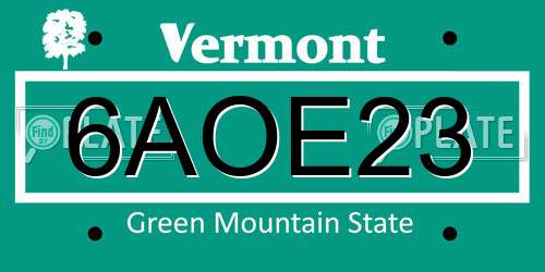 6AOE23 Vermont License Plate