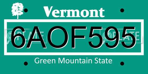 6AOF595 Vermont License Plate