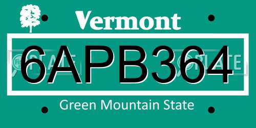6APB364 Vermont License Plate