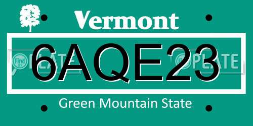 6AQE23 Vermont License Plate