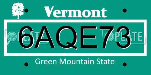 6AQE73 Vermont License Plate