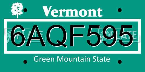 6AQF595 Vermont License Plate