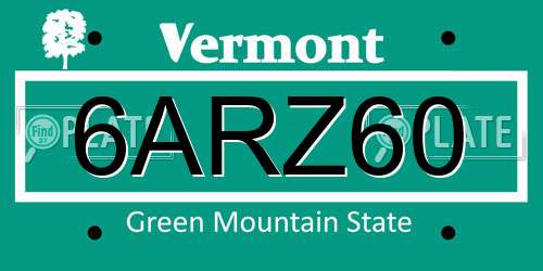 6ARZ60 Vermont License Plate
