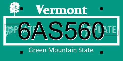 6AS560 Vermont License Plate