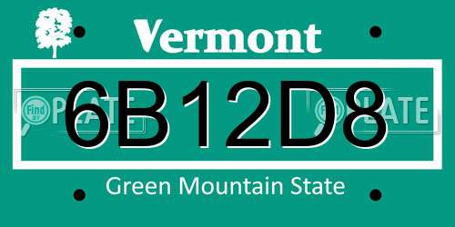 6B12D8 Vermont License Plate
