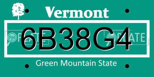 6B38G4 Vermont License Plate