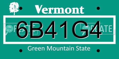 6B41G4 Vermont License Plate
