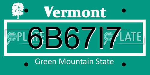 6B67I7 Vermont License Plate