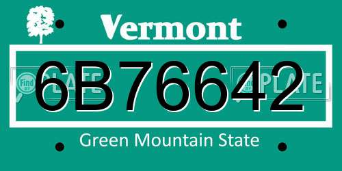 6B76642 Vermont License Plate