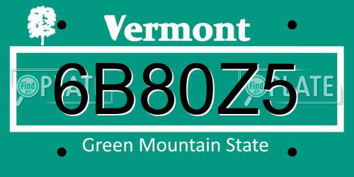 6B80Z5 Vermont License Plate