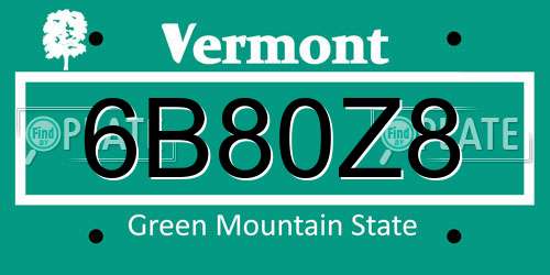 6B80Z8 Vermont License Plate