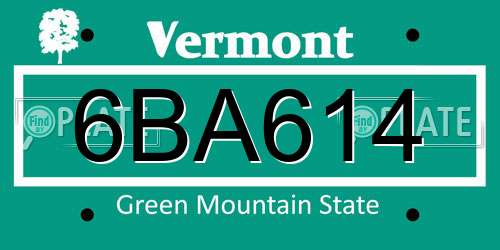6BA614 Vermont License Plate