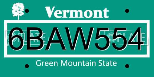 6BAW554 Vermont License Plate