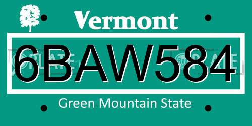 6BAW584 Vermont License Plate