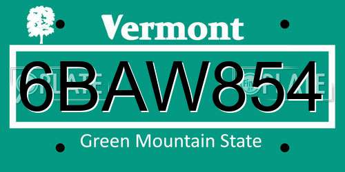 6BAW854 Vermont License Plate
