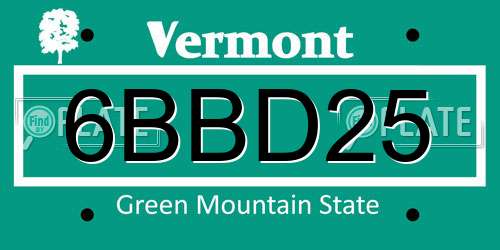 6BBD25 Vermont License Plate