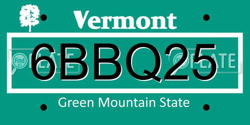 6BBQ25 Vermont License Plate