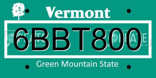 6BBT800 Vermont License Plate