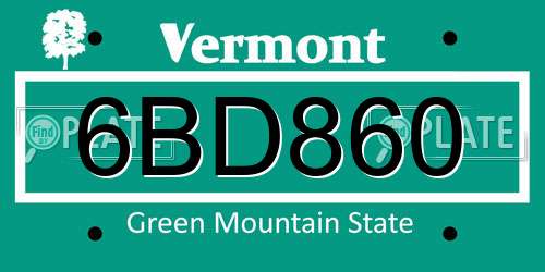 6BD860 Vermont License Plate