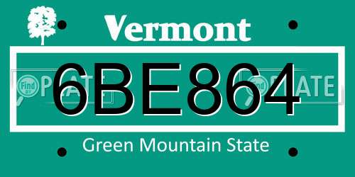 6BE864 Vermont License Plate