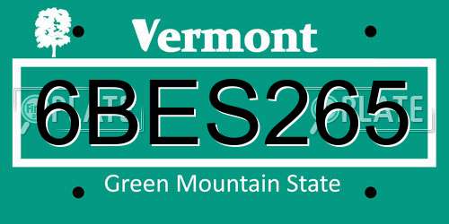 6BES265 Vermont License Plate