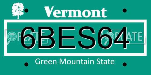 6BES64 Vermont License Plate