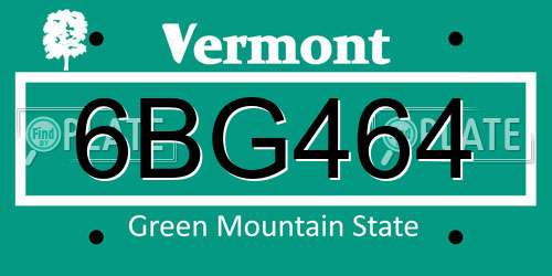 6BG464 Vermont License Plate