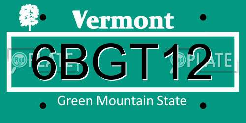 6BGT12 Vermont License Plate