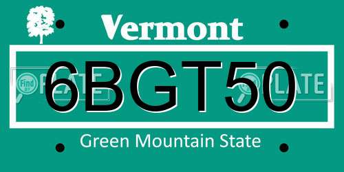 6BGT50 Vermont License Plate
