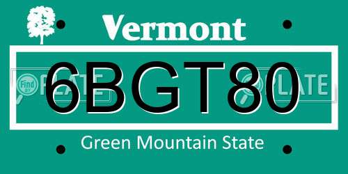 6BGT80 Vermont License Plate