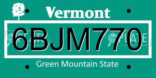 6BJM770 Vermont License Plate