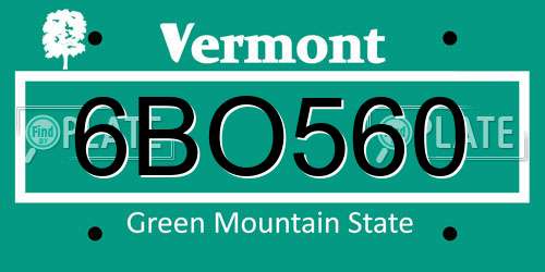 6BO560 Vermont License Plate
